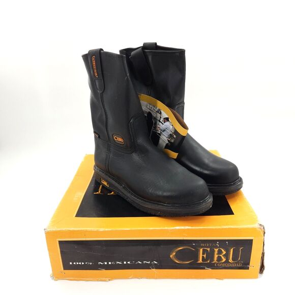 Cebu Leather Boots Men Size 11 USA Comfort III Slip-On Black Slip Resistant - Picture 1 of 10